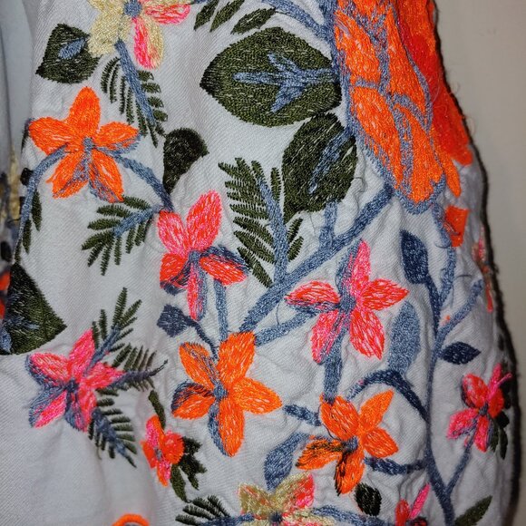 Free People Fleur Du Jour Off Shoulder Embroidered Mini Dress Tunic Dress Blue L - Picture 6 of 7